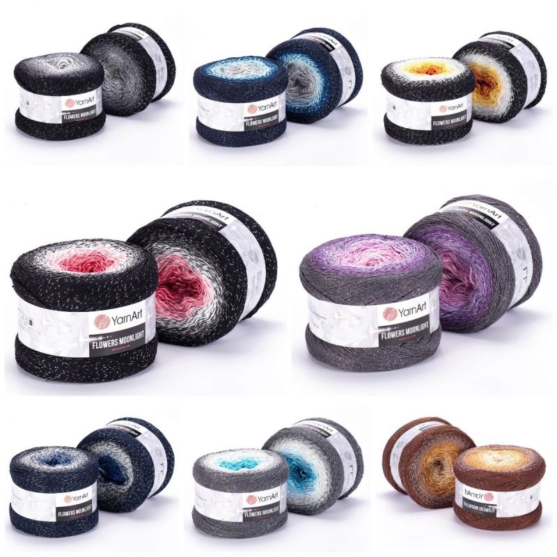 Pletací / háčkovací příze YarnArt FLOWERS MOONLIGHT melírovaná (duhová), metalické vlákno, 260g/1000m