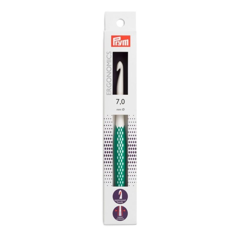 Háček na háčkování ergonomický plastový PRYM ERGO, velikost 7mm, délka 17cm