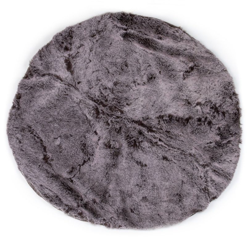 Koberec / kožešinová předložka CHLUP kulatá, hnědá, průměr 90cm