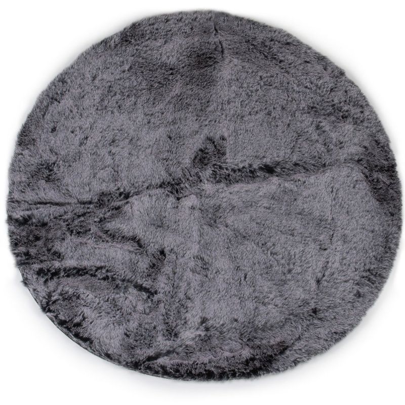 Koberec / kožešinová předložka CHLUP kulatá, šedomodrá, průměr 90cm