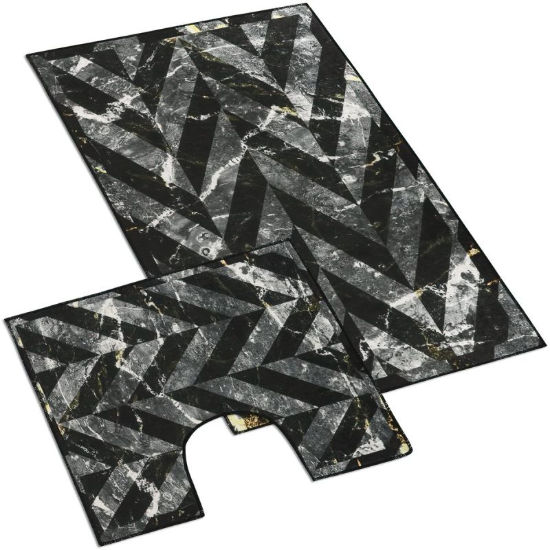 Koupelnová souprava 3D MRAMOR ČERNÁ 100x60cm (předložka) + 60x50cm (na WC)