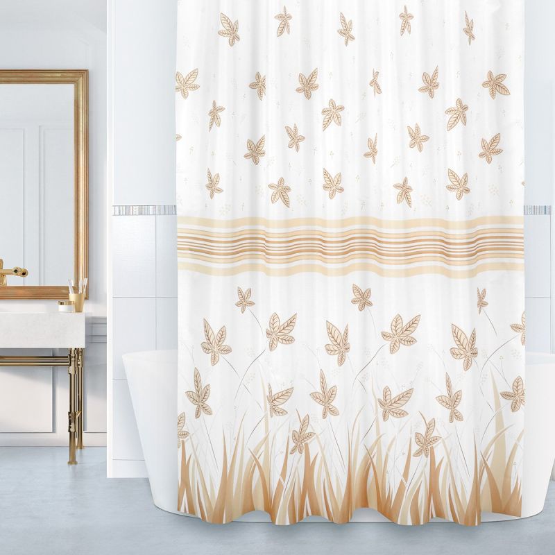 Koupelnový závěs BÉŽOVÉ LISTY, 180x200cm