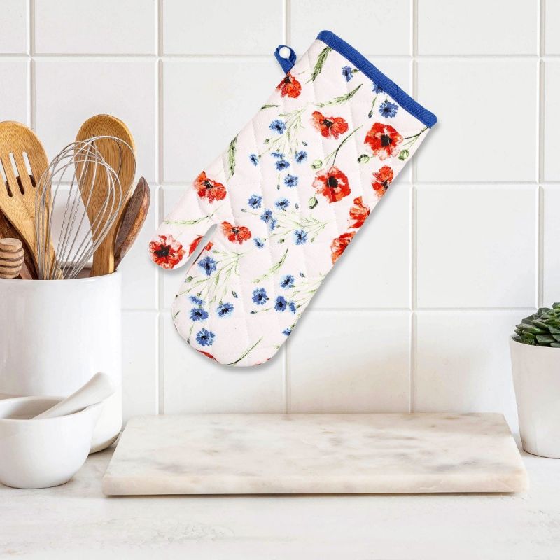 Kuchyňská chňapka QK-188, vlčí máky, červeno-modrá 35x18cm