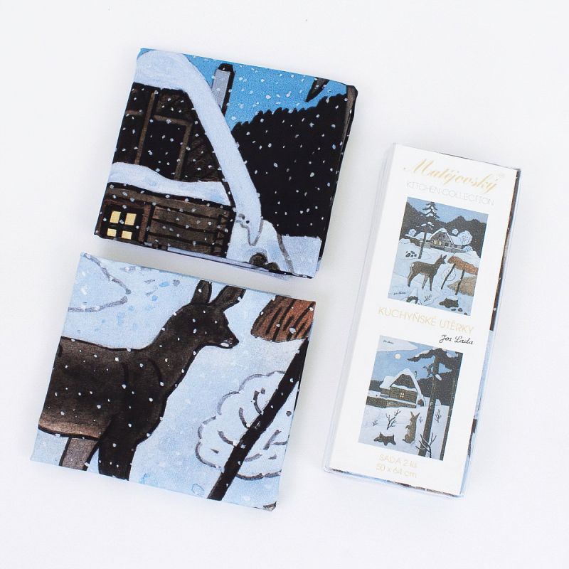 Utěrky JOSEF LADA SRNKA A ZAJÍC, modrá, 2 kusy 50x64cm