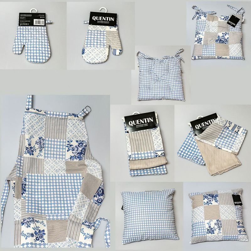Kuchyňský set MODROTISK QK béžovo-modrý patchwork (více možností)