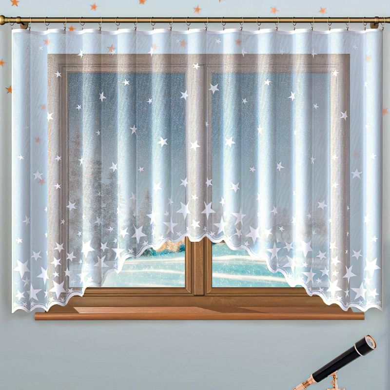 Kusová záclona STARS, jednobarevná bílá, hvězdy vánoční, (více rozměrů)