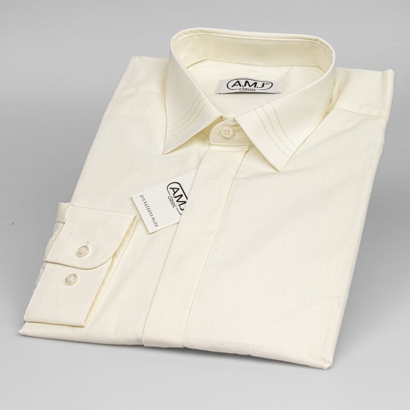 Pánská luxusní košile AMJ smetanová JDA016SKL, dlouhý rukáv, zdobený límec