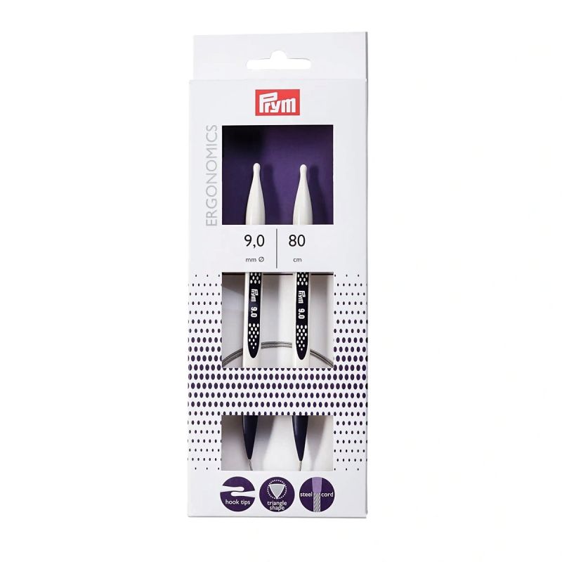 Pletací jehlice PRYM ERGO 215812, ergonomické plastové, kruhové, 1 kus, délka 80cm, velikost 9mm