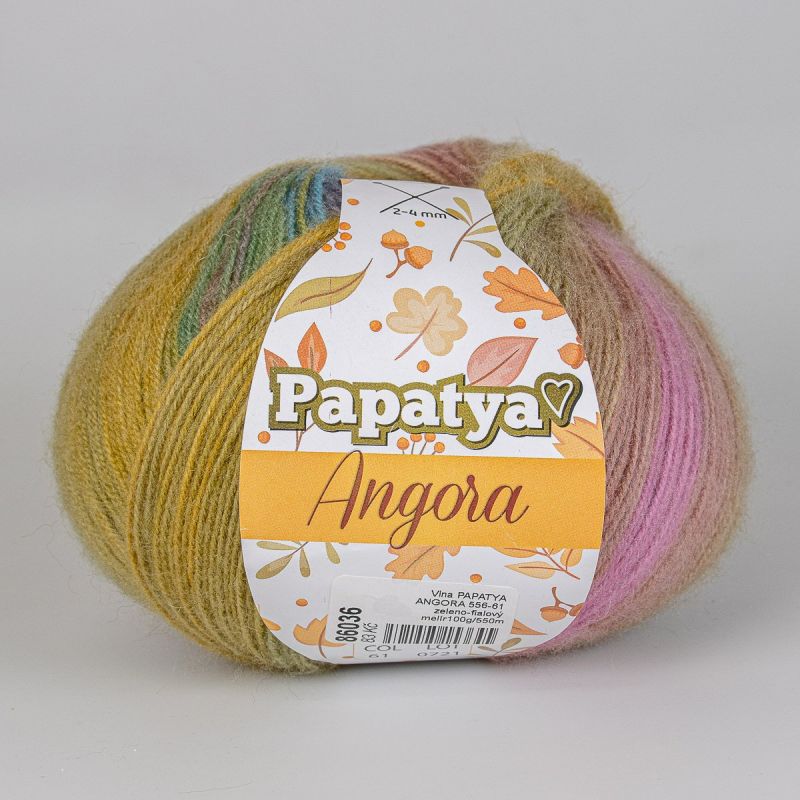 Pletací příze Vlnika PAPATYA ANGORA 556-61 zeleno-fialový melír, efektní, 100g/550m