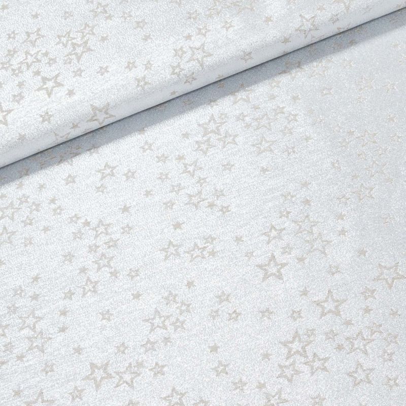 Polyesterové plátno s teflonovou úpravou / ubrusovina vánoční ESTER 2 oboustranná, hvězdičky, béžová / stříbrná, š.190cm (látka v metráži)