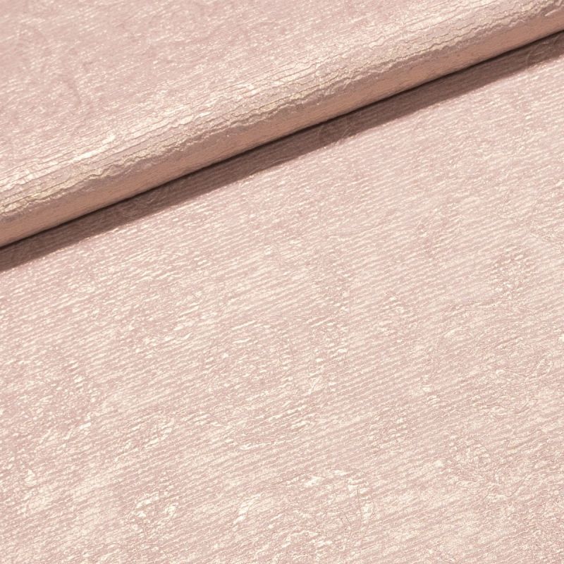 Polyesterový úplet N6087 světle růžový květinový vzor, zlatý třpyt, š.150cm (látka v metráži)