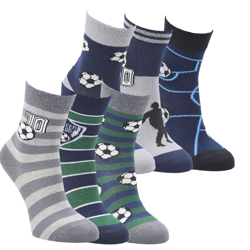 Ponožky dětské bavlněné 8100921, klasické, chlapecké, fotbal, mix1, modro-zelené, 6 párů (více velikostí)