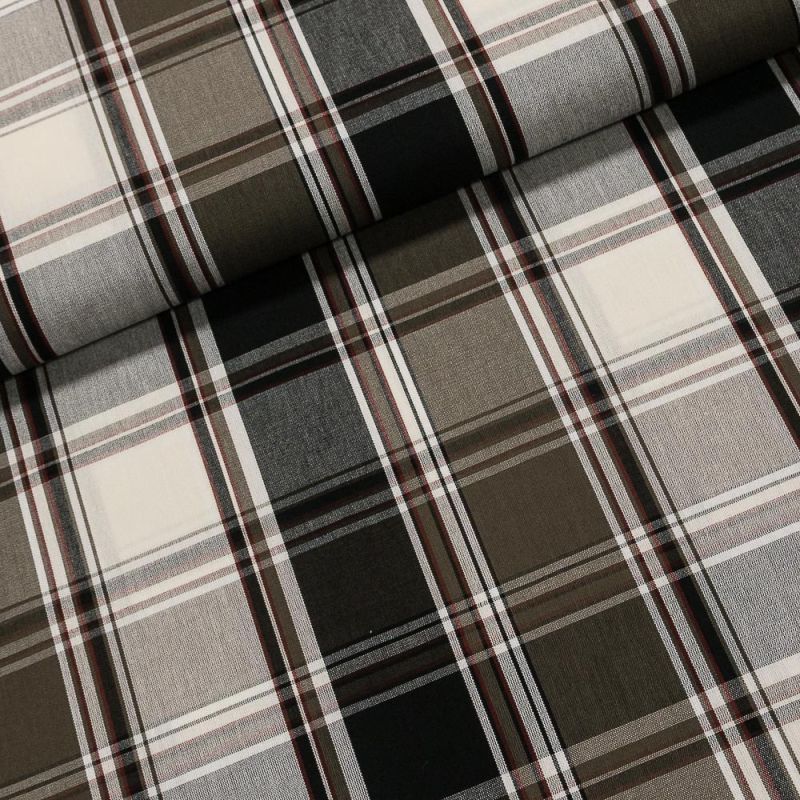 Potahové akrylové plátno (dralon, teflon) na zahradní nábytek, hnědo-šedo-smetanové káro, š.140cm (látka v metráži)