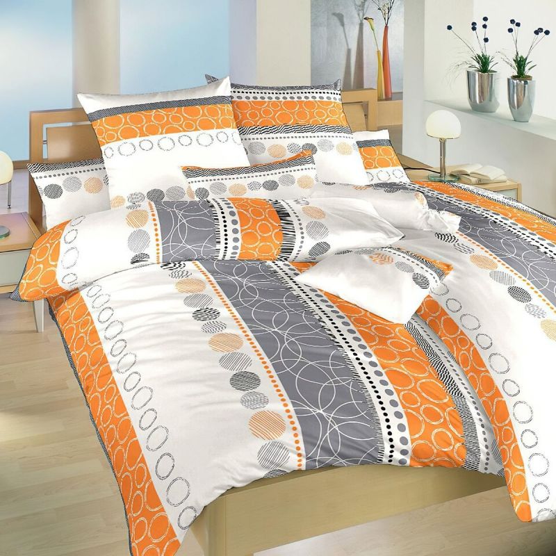Povlečení ATELIÉR ORANŽOVÝ, pruhované s ornamenty, krep, 140x200cm + 70x90cm