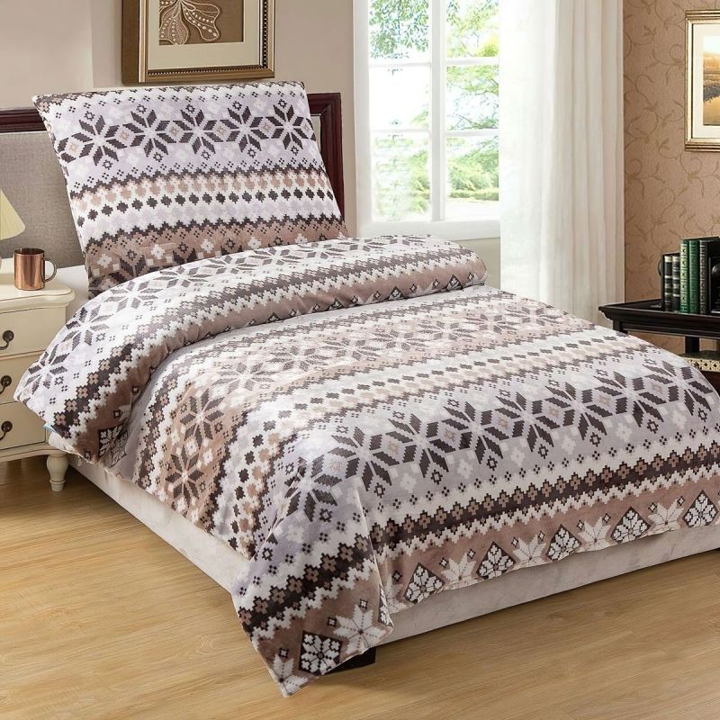 Povlečení BROWN FLAKE hnědý severský vzor, mikroflanel, 140x200cm + 70x90cm