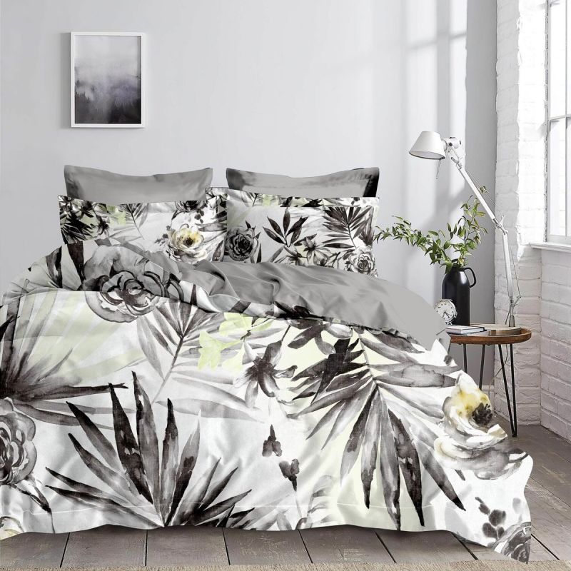 Povlečení KARIBIK mikroflanel, šedé listy 140x200cm + 70x90cm