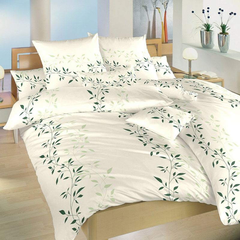 Povlečení MANDEVILA ZELENÁ NA BANÁNOVÉM, lístečky, flanel, 140x200cm + 70x90cm