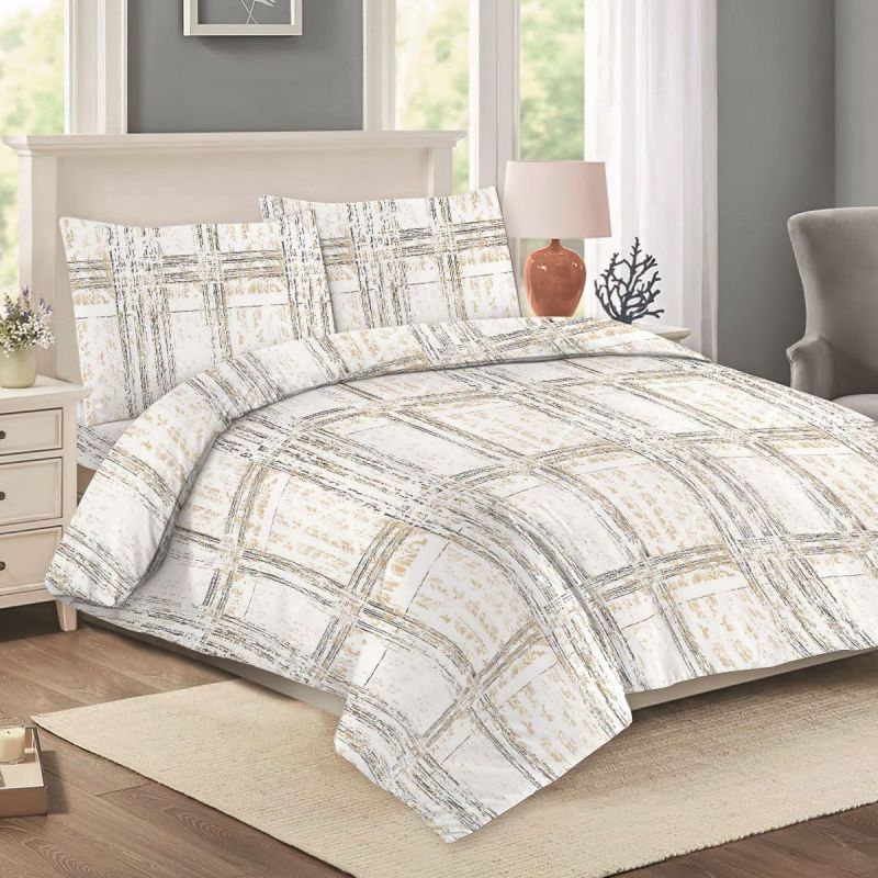 Povlečení NELA 13 ENRICO, béžovo-šedé káro, bavlna hladká, 140x200cm + 70x90cm