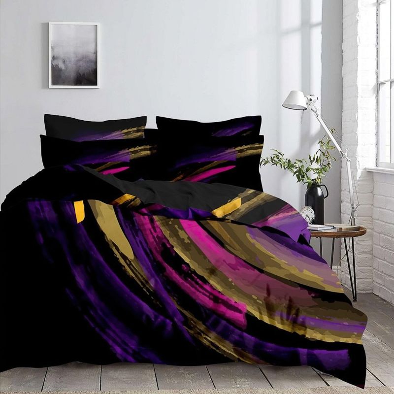 Povlečení NOČNÍ REJ mikroflanel, šmouhy, černé 140x200cm + 70x90cm