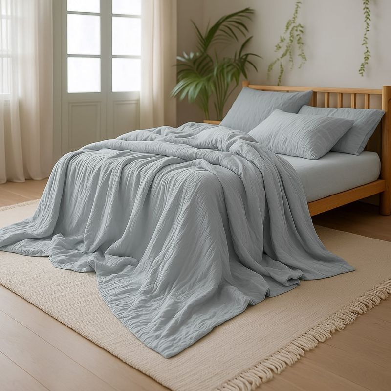 Povlečení Prem MUŠELÍN PREMIUM SILVER, jednobarevné, šedé, mušelín, 140x200cm + 70x90cm