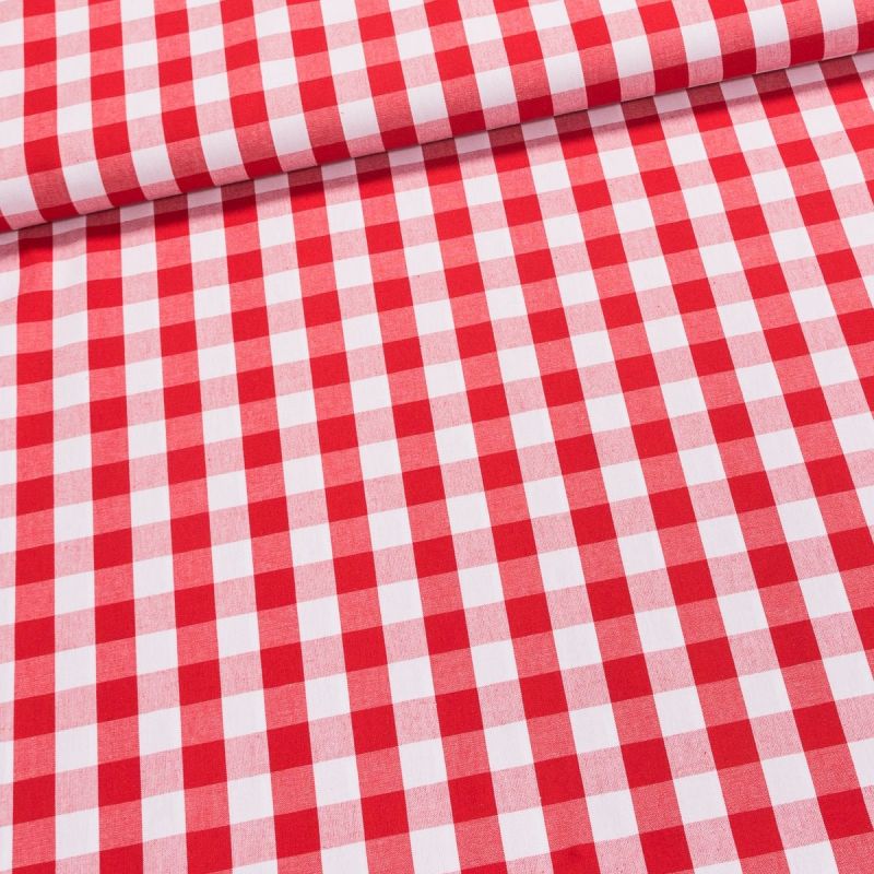 Pravý český bavlněný kanafas PETR K2 03106 kostka 2cm, červený, š.140cm (látka v metráži)