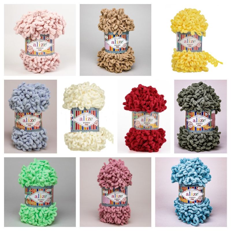 Pletací příze Alize PUFFY FINE 62 jednobarevná efektní, 100g/14m