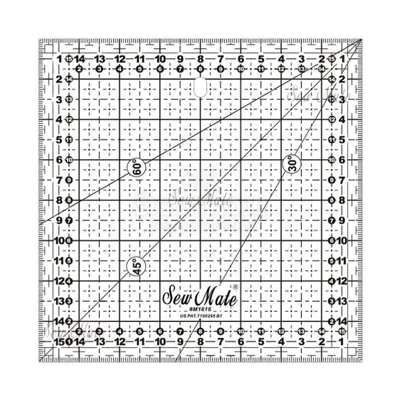 Rastrové pravítko na patchwork, látky DONWEI M1616 BK, černý popis, 16x16cm