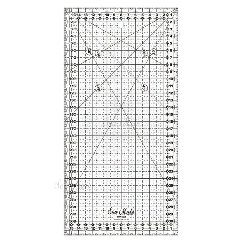 Rastrové pravítko na patchwork, látky DONWEI M1632 BK, černý popis, 16x32cm