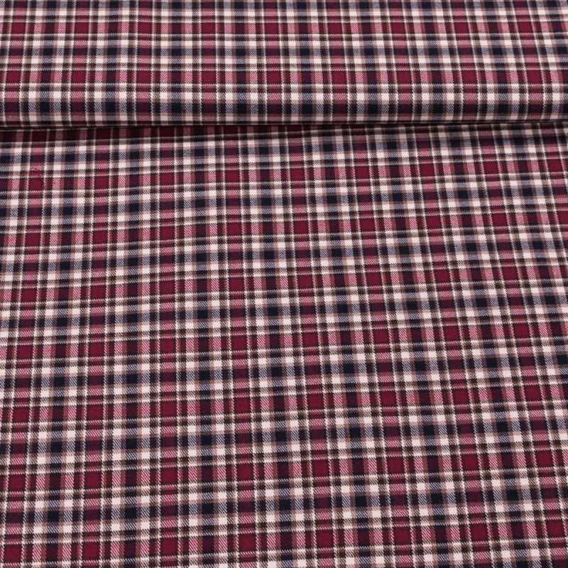 Šatovka směsová TARTAN 55023, vínovo-béžové káro, š.140cm (látka v metráži)