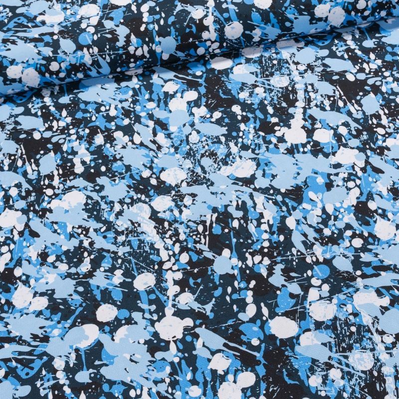 Slunečníkovina/kočárkovina OXFORD 036-03 modré kaňky na černé, š.160cm (látka v metráži)