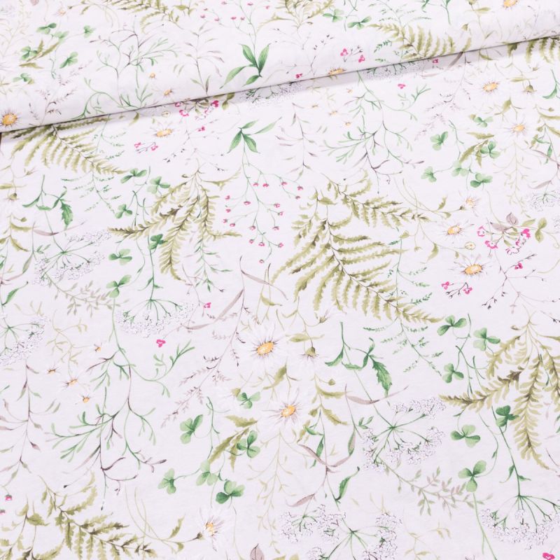 Směsové plátno 30417/1202, luční kvítí s heřmánkem na krémové, š.140cm (látka v metráži)