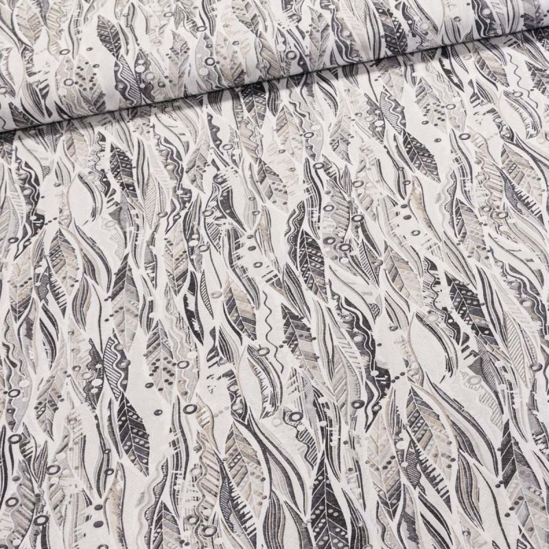 Směsové plátno LIVING STOUR, peříčka, béžovo-šedá, š.140cm (látka v metráži)