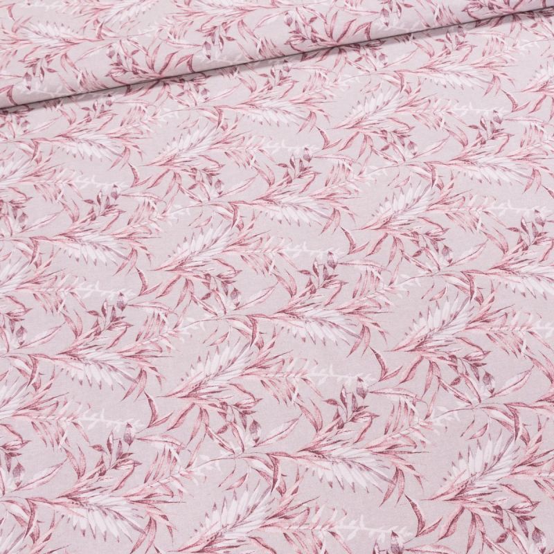 Směsové plátno LONETA, starorůžová tráva na režné, š.140cm (látka v metráži)