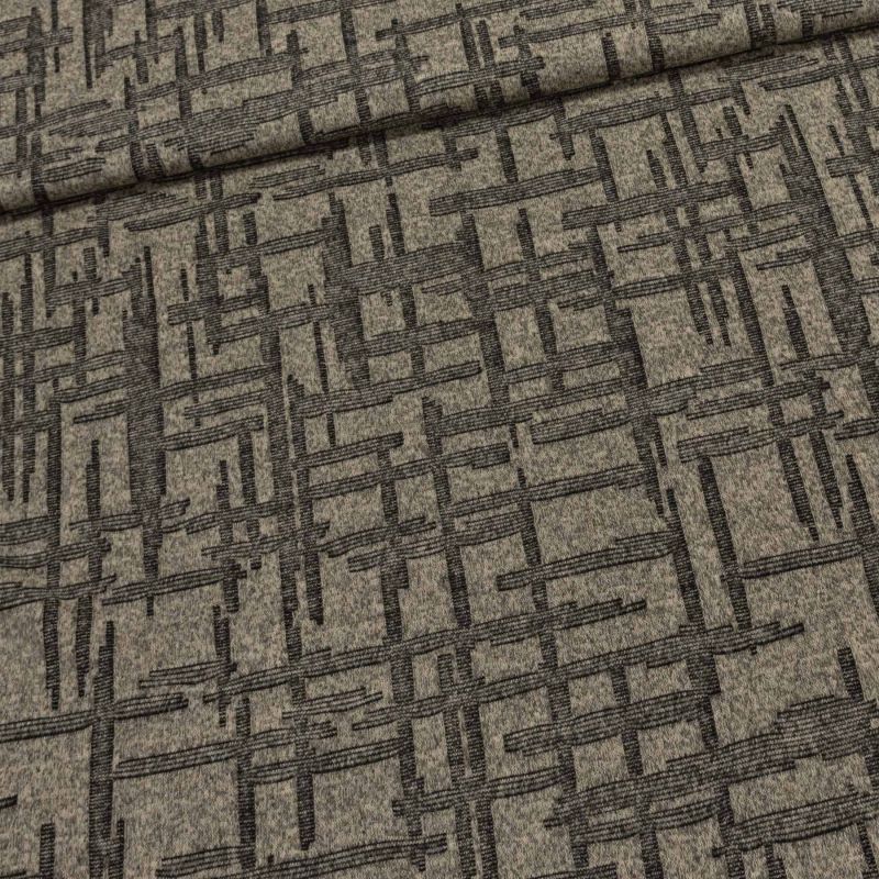 Směsový úplet N14079, béžovo-černý geometrický vzor, š.150cm (látka v metráži)