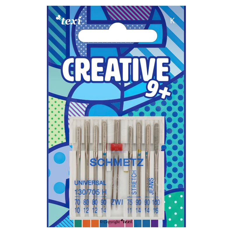 Strojové jehly TEXI CREATIVE 9+ set jehel 130/705 H, balení 9 kusů