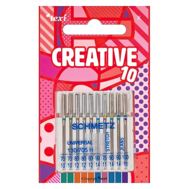 Strojové jehly TEXI CREATIVE 10 set jehel 130/705 H, balení 10 kusů