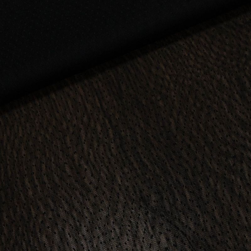 Tyl oděvní jemný 19-0243-05, jednobarevná černá s puntíky, š.130cm (látka v metráži)