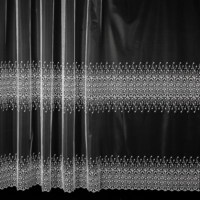 Tylová záclona 638/601 vyšívané větvičkové ornamenty, bílá (více výšek, v metráži)