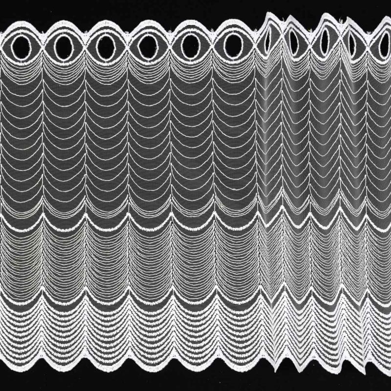 Tylová vitrážová záclona 1291 vyšívané obloučky, bílá (více výšek, v metráži)