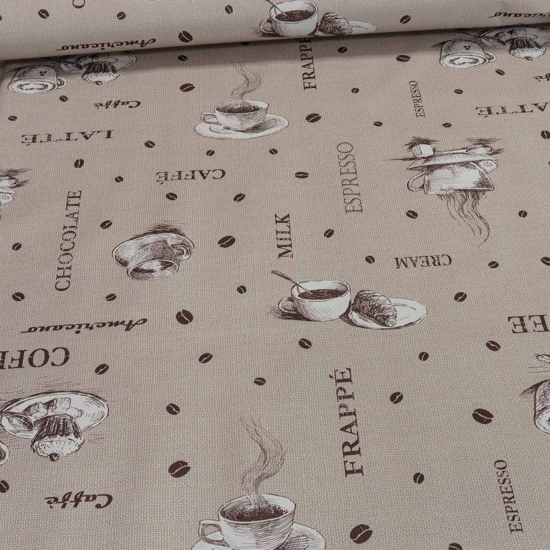 Ubrus PVC s textilním podkladem 1046-1 FANTASTIK, káva na béžové pytlovině, š.140cm (metráž)