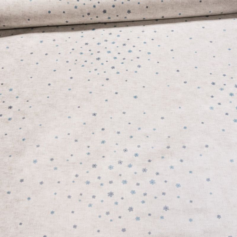 Ubrus PVC s textilním podkladem 25V/02 modré kytičky na béžovém žíhání, š.140cm (metráž)