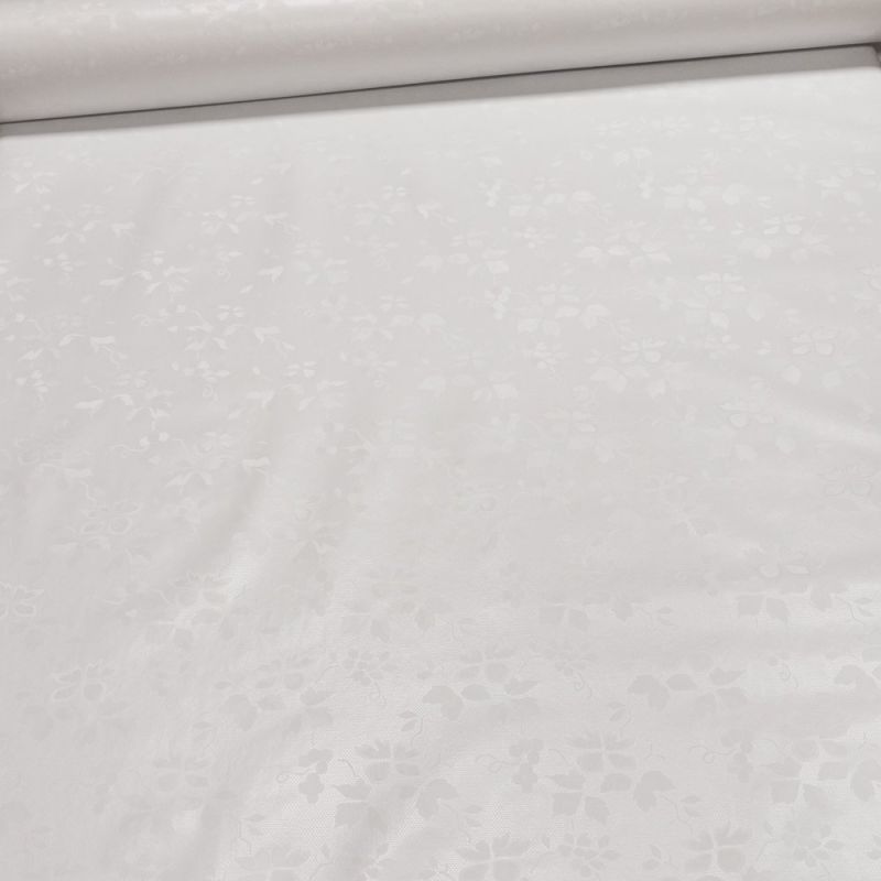 Ubrus PVC s textilním podkladem 5656003, bílý damaškový vzor listů, š.140cm (metráž)