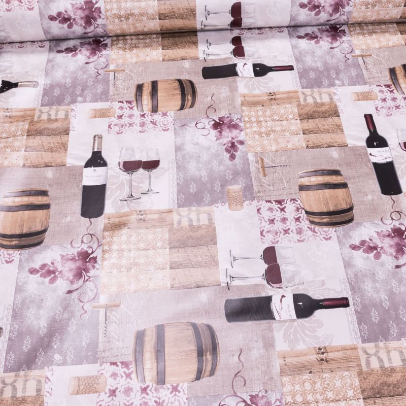 Ubrus PVC s textilním podkladem 5R5/01, víno soudky, hnědo-vínové, š.140cm (metráž)