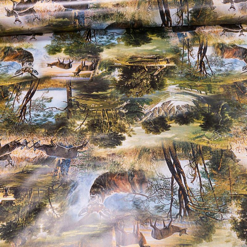 Ubrus PVC s textilním podkladem 739-1 FANTASTIK, myslivecký, zelený, š.140cm (metráž)