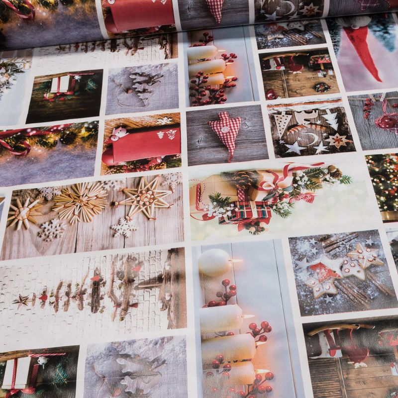 Ubrus PVC s textilním podkladem vánoční 6150-00 vánoční koláž, červená, š.140cm (metráž)