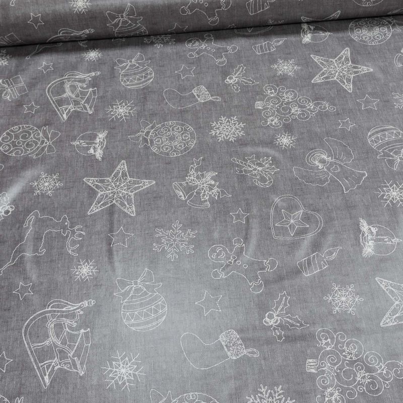Ubrus PVC s textilním podkladem vánoční N18/06, vánoční motiv na šedé, š.140cm (metráž)