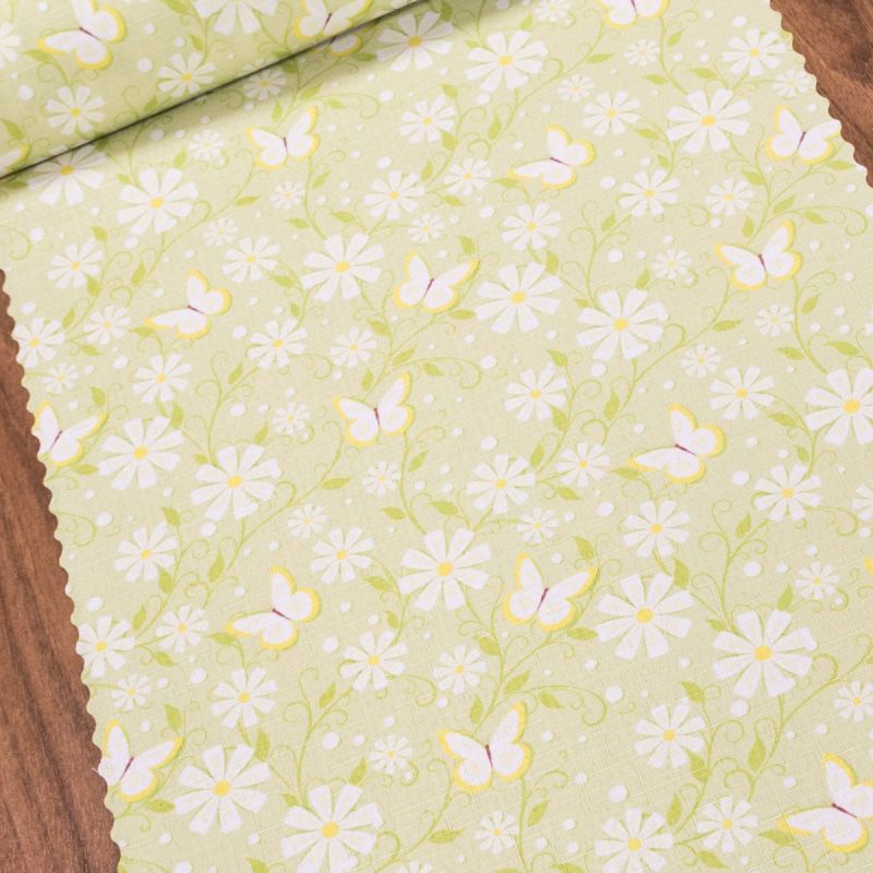 Ubrusovina / štola teflonová úprava, JARNÍ VZOR, květiny na zelené, š.38cm (metráž)