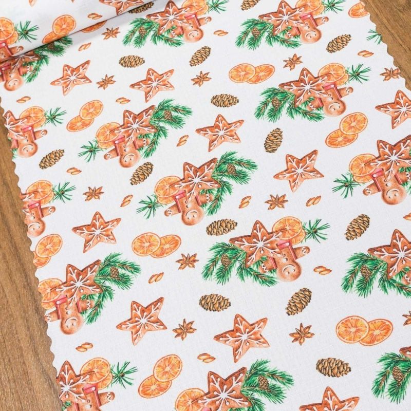 Ubrusovina vánoční / štola teflonová úprava, perníčky na bílé, š.38cm (metráž)