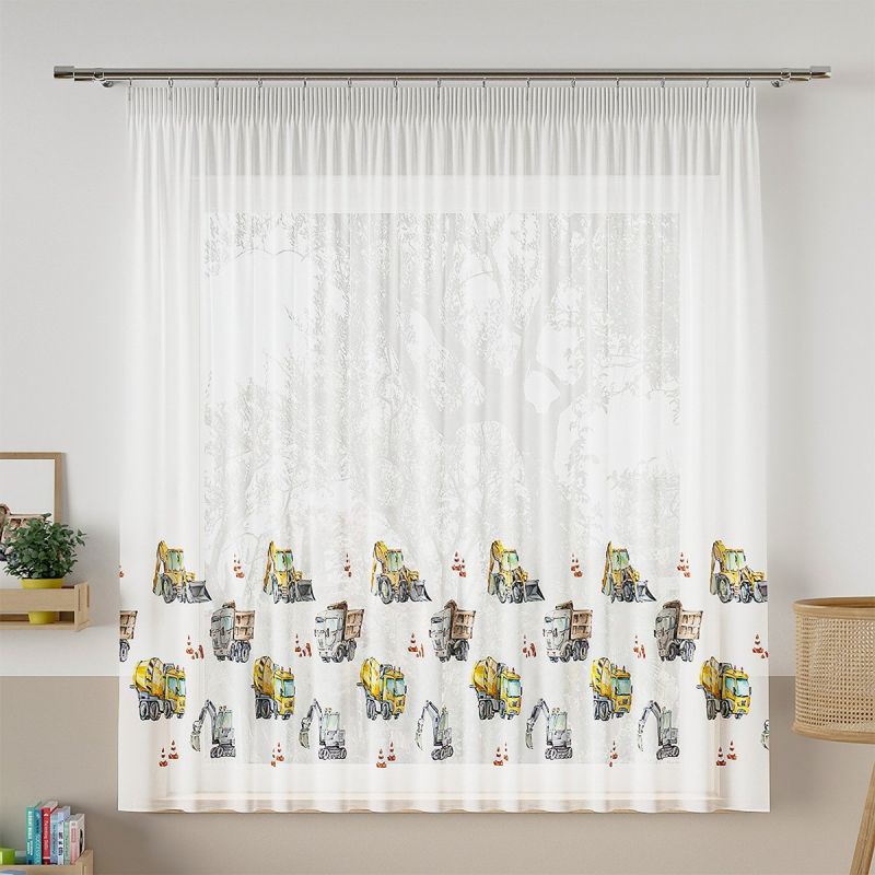 Voálová záclona dětská STAVEBNÍ AUTA, s olůvkem, barevná (více výšek, v metráži)