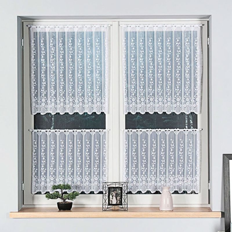 Žakarová vitrážová záclona 352800 květinový vzor, bílá (více výšek, v metráži)